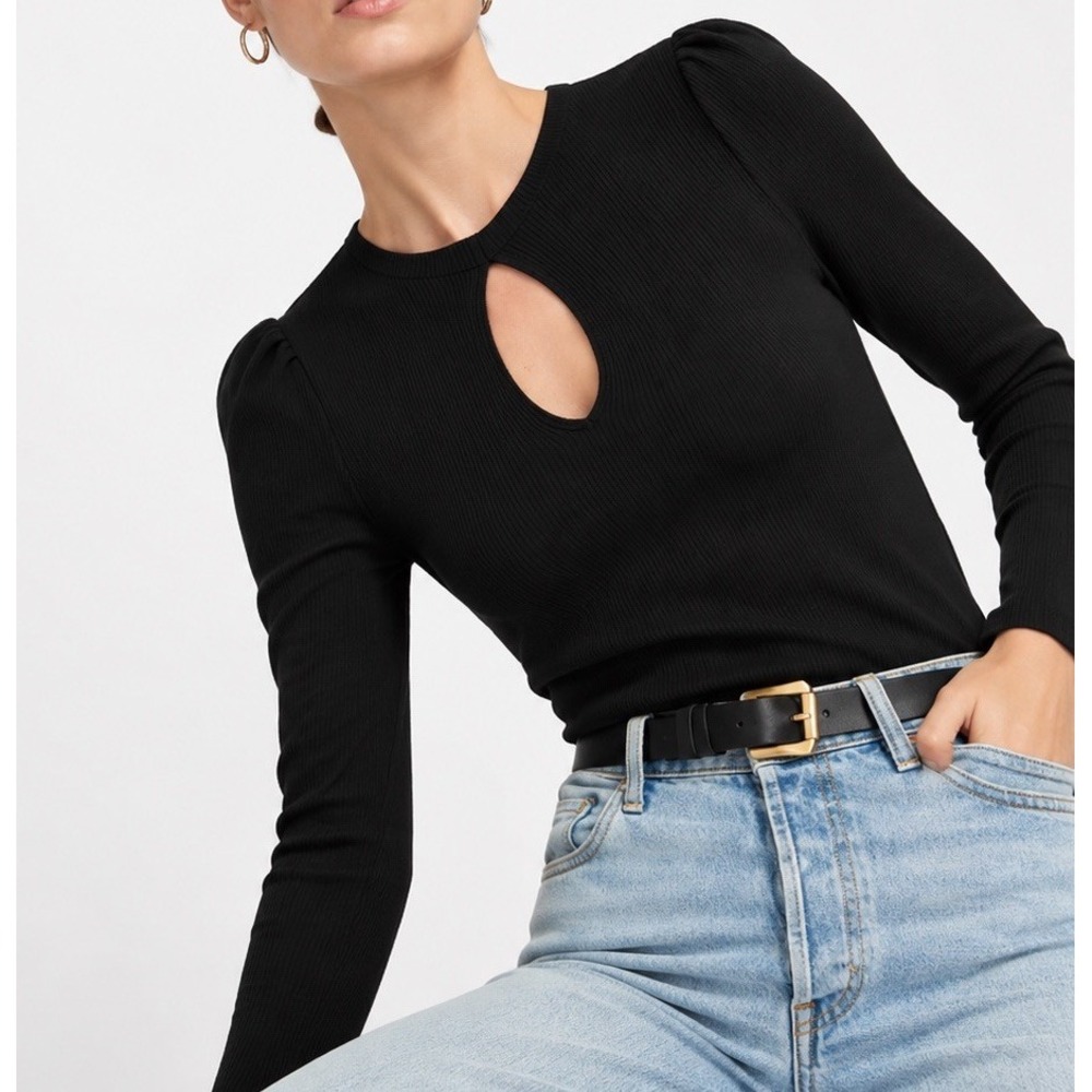 Nation LTD Dania Keyhole Tee Black L Puff Shoulder 100% Cotton